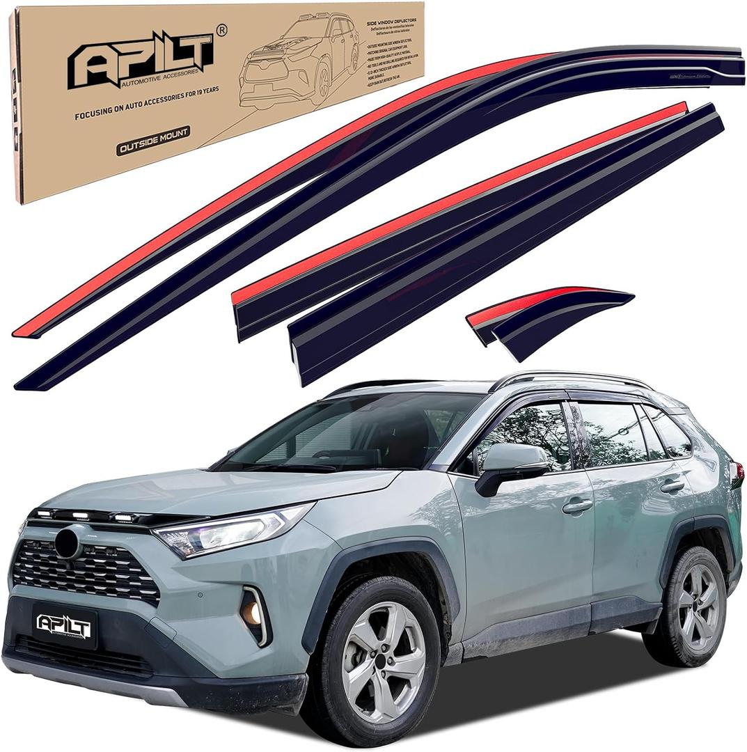 Outside-Mount Rain Guards Window Visors for 2019-2025 Toyota RAV4 Full-Size Wind Vent Deflectors Car Accessories Dark Smoke 6-Piece Set with Thicker and Waterproof Steps