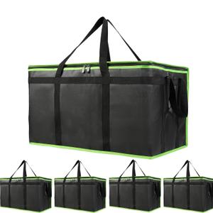 Bodaon 5-Pack Cooler Insulated Food Delivery Bag, Rideshare Delivery Bag, XXX-Large Thermal Bags for Catering/Hot Pizza, Travel/Camping/Picnic/Grocery Reusable Warmer Frozen, Black-Green Edge
