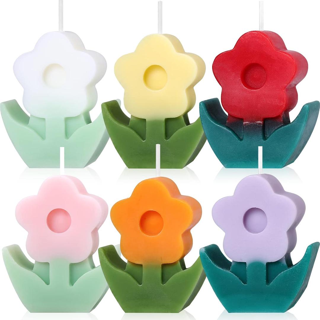 6 Pcs Flower Shaped Candles, 6 Colors | Decorative Home Decor, Aesthetic Cute Candles, Delicate, Flower Shaped