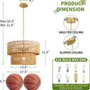 Boho 17” Rattan Chandelier Light Fixture, 4-Light Hand Woven Rattan Pendant with 2-Tier Wicker Shade, Adjustable Farmhouse Ceiling Hanging Light for Dining Room, Kitchen, Living Room, Bedroom, 17.7 inch