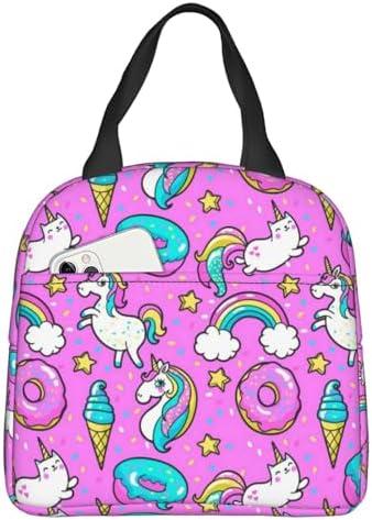 BLUBLU Unicorns Donuts Rainbow Portable Lunch Bag Insulated Cooler Bag for Travel/Picnic/Work Pack of 2