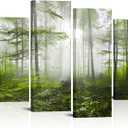 RyounoArt Green Forest Canvas Wall Art Foggy Tree Picture Painting Green Nature Prints for Home Wall Decor Framed Ready to Hang, Large,  Size: 12"x24"x2pcs+12"x32", 2pcs