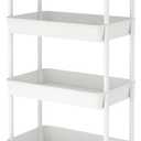 JIUYOTREE 4-Tier Plastic Rolling Storage Cart Utility Cart with Extra Hanging Cups Handles Lockable Wheels for Living Room Bathroom Kitchen Office White