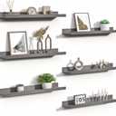 upsimples Floating Shelves for Wall, 23.6 Inch Shelves for Decor Storage Set of 6, Wall Mounted Wood Shelf for Bedroom, Living Room, Bathroom, Kitchen, Long Picture Ledge Shelves, Grey