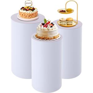 3 PCS Cylinder Pedestal Stands, White Round Cake Pedestal Stand, Large Cylinder Plinths Dessert Table Display Pillars, Metal Plinth Pillars for Wedding Birthday Party Ceremony Banquet Art Decor