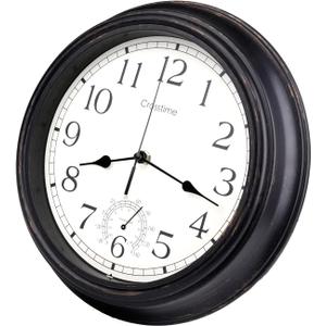 12 Inch Retro Indoor Outdoor Clocks Waterproof with Thermometer Easy to Read Silent Quality Quartz Vintage Bathroom Clock Battery Operated for Patio,Home,Garden Decor (Bronze), 12*12*2.1inch
