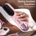 Go Brush Pro for Short Hair Hair Straightener Brush Cordless & Portable with 300M Negative Ions, 4 Temps Fast Heating, Game Day Ready Styling Tool for Watch Parties, Travel & Daily Use Pink