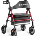 Rollator Walkers with Seat for Seniors, Foldable 8" Big Wheels All Terrain Rolling Walker, Handles and Ergonomic Seat Height Adjustable, 350lb Weight Capacity