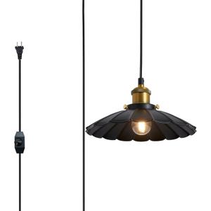 Oyisen Plug in Hanging Light, Vintage Black 9.8 Inch Lampshade 14Ft Plug in Pendant Light for Dining Room and Living Room, Kitchen Island Retro On/Off Switch Hanging Lamp Fixtures