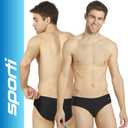 Sporti Men's Swim Briefs - Printed Color & Solid Swimsuit Training Suit - Men's Athletic Swimwear Briefs for Lap Swimming (Black,32)