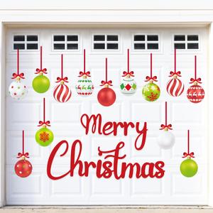 32PCS Christmas Garage Door Decorations Magnets - Merry Xmas Ball Holiday Refrigerator Fridge Kitchen Decor(Red, Green)