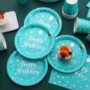 175PCS Teal Party Decorations Teal Birthday Plates and Napkins Party Supplies Includes Disposable Paper Plates and Napkins, Cups, and Plastic Silverware for Birthday, Baby Shower, Serve 25 Guests