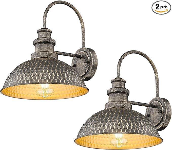 Farmhouse Barn Lights,11.4" AntiRust Outdoor Wall Sconce, Weather Resistant Outdoor Wall Mount Light, Exterior Lighting Fixture,Vintage Outside Lighting for Porch,Garage,Patio(Vintage Bronze, 2 Pack)