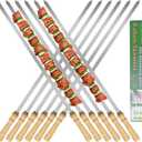 21.5 inch Long Flat Skewers for Kabobs (12 PCS), 0.4" Wide 304 Stainless Steel Barbecue Kebab Skewers for Grilling with Wood Handle,Durable for BBQ Metal Kabob Skewer Sticks for Outdoor