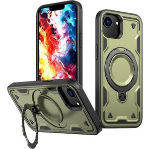 Case for iPhone 16e Heavy Duty Case with Stand, Compatible with MagSafe, Magnetic Armor Resistant Shockproof Protection Camera Cover iPhone 16e Case (Green)