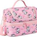 Kasqo Lunch Box Bag for Girls, 6.5L Insulated Mini Cooler Bag Kids Lunch Tote with Dual Compartments, Pink Cat
