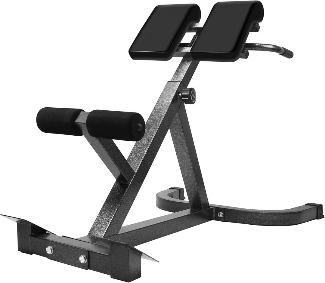 Roman Chair Back Extender - Angle & Height Dual Adjustable Hyperextension Bench for Home Gym - Adjustable Back Exercise Machine (Black)