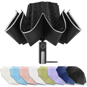 Bodyguard Inverted Umbrella - Large Windproof for Rain & Sun, Compact Reverse With Reflective Stripe, Teflon-Coated for Women Men, Travel Folding With Cover Bag (46 IN, UV Black)