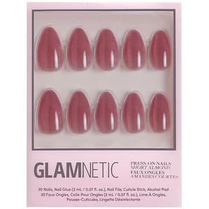 Glamnetic Press On Nails - Red | Glossy, Velvet, Short Squoval Nails, Salon Quality | 15 Sizes - 30 Nail Kit with Glue