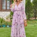 ANRABESS Womens Long Sleeve Floral Maxi Dress Boho Flowy Wrap Slit V Neck Beach Fall Wedding Guest Party Vacation Dresses Floral Purple X-Large