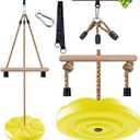 KINSPORY Disc Swing for Kids, Swing Set Accessories, 7FT Height Adjustable Gym Monkey Bars, Hanging Tree Seat for Backyard, Outdoor Play Equipment (Yellow)