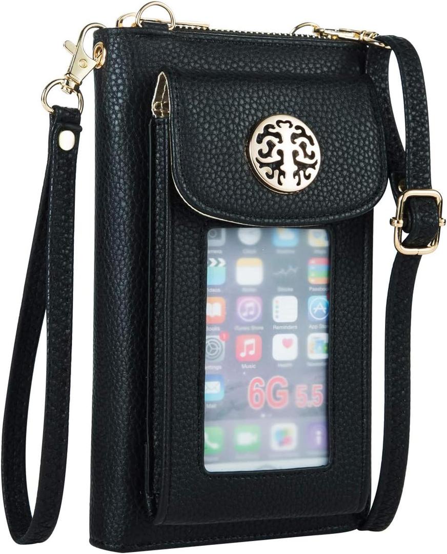 Small Crossbody Purse Cell Phone Wristlet Wallet for Women RFID (Middle, Black)