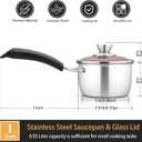 P&P CHEF 1 Quart Saucepan Small Pot, Stainless Steel Saucepan with Lid, Small Sauce Pan for Home Kitchen Restaurant Cooking, Visible Glass lid & Bakelite Heat-Proof Handles,Dishwasher Safe, 1 Pc