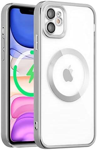 QLTYPRI Magnetic Clear Case for iPhone 11 Compatible with MagSafe Wireless Charging, Electroplated Edge Soft Slim Transparent TPU Bumper Shockproof Phone Case Cover for iPhone 11 6.1 inch – Silver