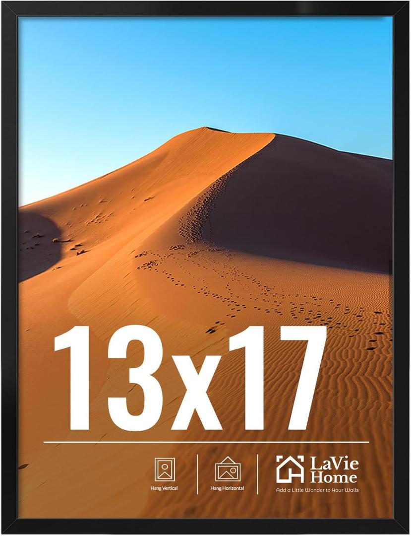 LaVie Home 13x17 Picture Frame for Wall Display, 13x17 Black Picture Frame with HD Plexiglas, 13 x 17 Poster Frame 1 Pack, Display Frame for Vertical or Horizontal, Classic Collection