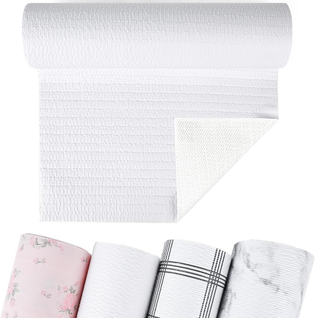 3 x Non-Adhesive Shelf and Drawer Liner for Kitchen Cabinets, 12 in x 20FT Strong Non-Slip Cabinet Liners for Shelves, Refrigerator, Pantry Storage, Bathroom Closet, Easy to Clean & Cut, White