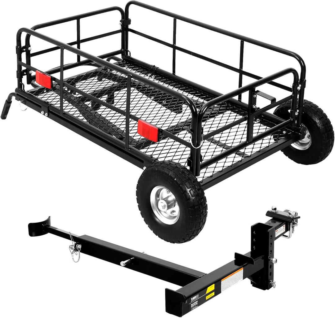 MaxxHaul 50243 Foldable Hitch N Roll Cargo Carrier Cart With Quick Detachable Basket Rack With 10 inch Flat Free Tires for Home Camp Travel Ranch SUV Up to 400 lb. Capacity