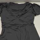 LAGSHIAN Women's Plus Size Sexy Bodycon V Neck Ruffle Short Sleeve Split Hem Midi Pencil Dress, Medium