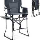 EVER ADVANCED Portable 30.7" Seat Height Tall Folding Camping Chair Directors Chair High Foldable Bar Stool with Side Table for Makeup Artist, Sports Event, Craft Show, Supports 350LBS (Grey)