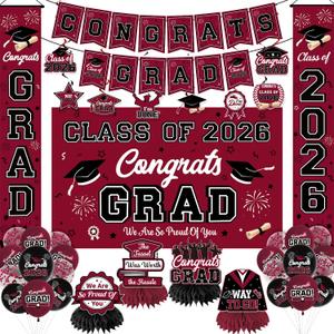 Graduation Decorations 2026 Maroon Graduation Party Decor Set include Congrats Grad Banner Backdrop Class of 2026 Balloons Party Supplies