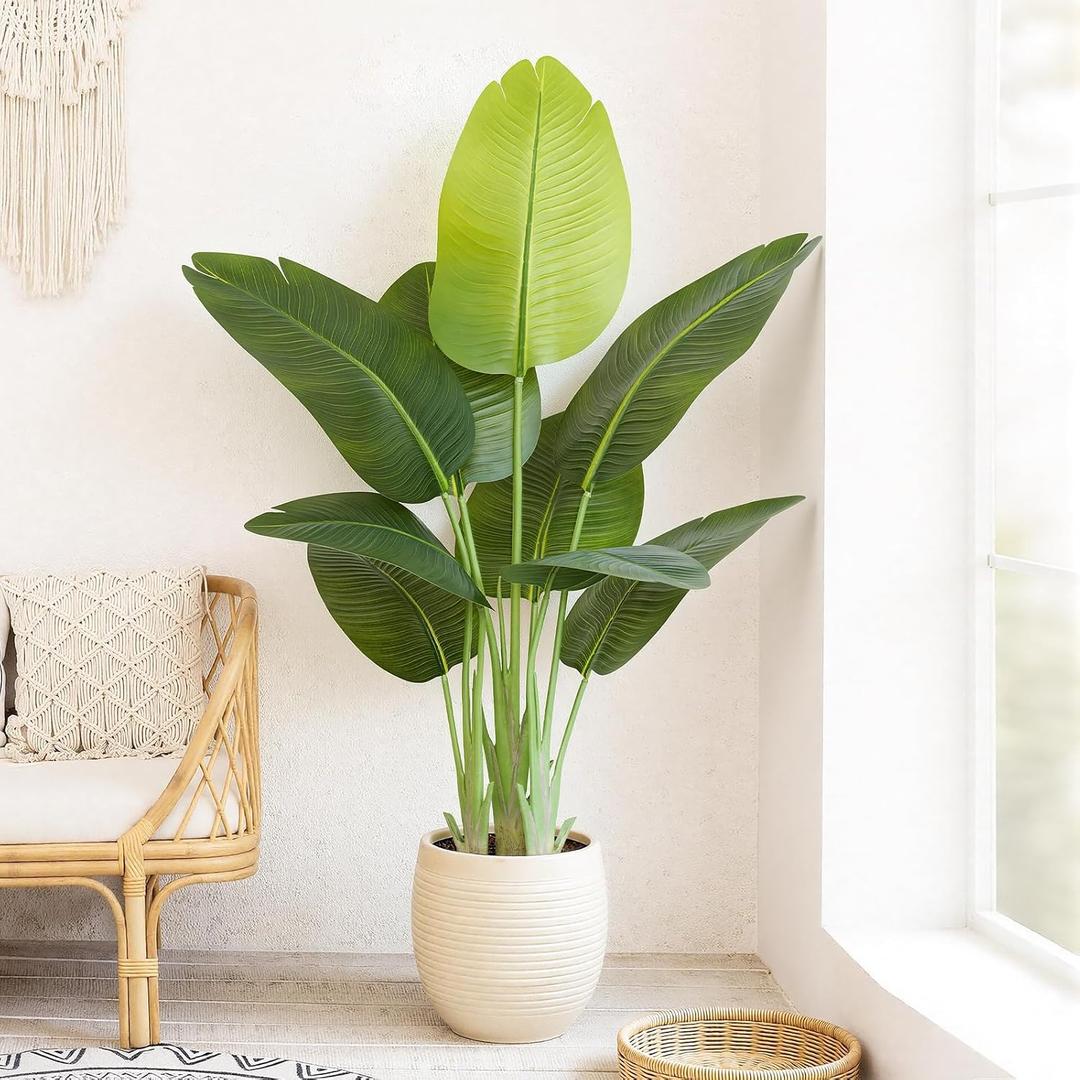 Lifelike Bird of Paradise Artificial Plant 4ft Faux Banana Leaf Tree with 9 Trunks for Home Decor - Perfect Indoor Silk Floor Plant for Living Room, Office, and Bedroom Ambiance Enhancement
