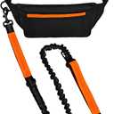 Amazon Basics Hands Free Dog Leash with Running Bag, Adjustable Waist Belt, Dual Padded Handles, Reflective Bungee Leash for Walking, Jogging, Hiking, Fits Small to Large Dogs (Up to 150 lbs)