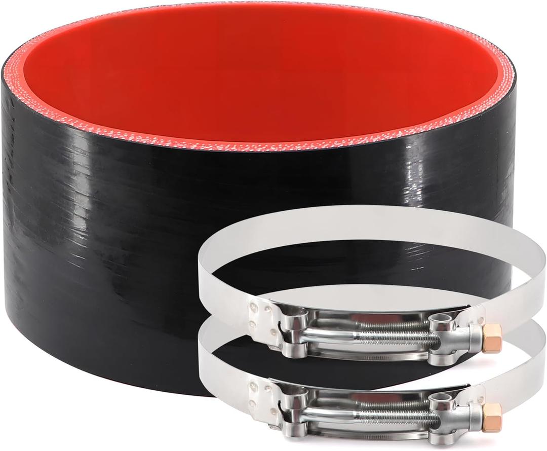 ID 6 Inch(152mm) High Temperature 4-Ply Reinforced Straight Silicone Hose Performance Coupler with 2Pcs T-Bolt Clamps Suitable High Level Turbo Pipe Connecting