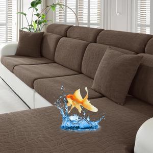 MAXIJIN Waterproof Couch Cushion Covers Stretch Sofa Seat Covers WashableDogs Pets Proof Individual Sectional Couch Cover with Elastic Bottom (1 Pc Sofa Cushion Cover, Light Coffee)