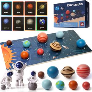 Wooden Solar System Model BoardKids Solar SystemMontessori Planet Toys,Educational Planets Balls,Preschool Learning PuzzleSpace Learning Toys