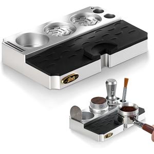 Bincoo Espresso Tamping Station - Lightweight Organizer with Removable Mat, Fits 58/54/53/51mm Portafilters, Tmaper, Non-Slip Base, Compact Coffee Bar Space Saver (Silver)