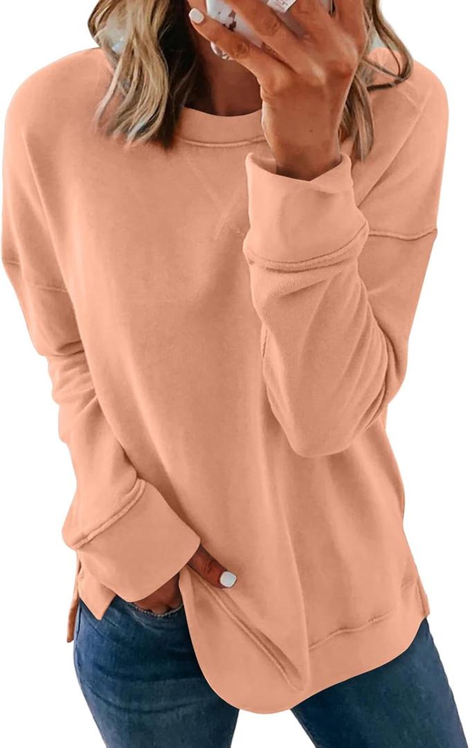 Dokotoo Women's Casual Crew Neck Sweatshirt Loose Soft Long Sleeve Pullover Tops (A Apricot Powder,Small)