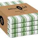 Native Fab Stripe Kitchen Towel - 4 Pack - Basket Weave 100% Cotton Dish Towels - 16x26 inches - Absorbent Towels for Cleaning, Quick Drying, Washable Dish Cloths with Hanging Loop - Mint Green