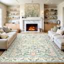 Wonnitar Large Living Room Rug, Floral 10 x 14 Machine Washable Area Rugs, Soft Boho Ultra-Thin Non-Shedding Indoor Aesthetic Carpet for Bedroom Dining Room Office (Beige)