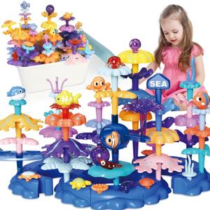 Coral Garden Flower Building Toys for for Toddlers 3-5 Year Old Upgrade DIY Building Blocks Toys for Ages 2-4 Girls, Educational STEM Christmas Birthday Gift for Kids(76PCS)