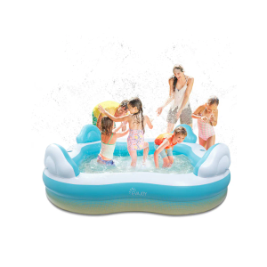 EVAJOY Inflatable Pool 4 Seats 4 Backrests Cup Holders EJ-HF038 - Blue/White