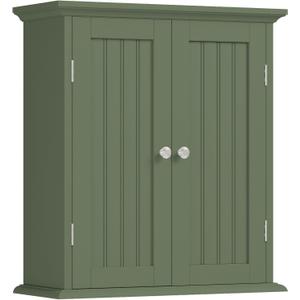 ChooChoo Bathroom Wall Cabinet, Over The Toilet Space Saver Storage Cabinet, Medicine Cabinet with 2 Door and Adjustable Shelves, Cupboard, Green, 8.8"D x 21.1"W x 24"H