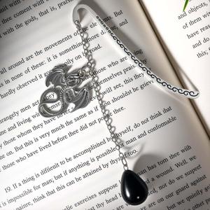 7 x Vintage Bookmark with Dragon Drop Black Crystal Stones Pendant Silver Metal Dragon Chain,Handmade Bookmarks for Reading Women,Men,Book Lovers,Girls,Teens,Teachers and Students(Opal)