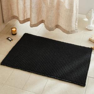Black Bathroom Rug, Waffle Bath Mat Non Slip Washable Super Absorbent Quick Dry Boho Farmhouse Bathroom Decor, 36"x24" Black