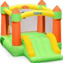 Outfunny Indoor Bounce House with Slide, Inflatable Bouncy House for Kids 3-8, Bounce Area 6'x6', Capacity 300 lb - Green