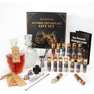 Alcohol Infusion Kit for Infusing Whiskey, Gin, Vodka, Rum, Tequila Creative DIY Your Own Flavored Spirits with Natural Ingredients, Gifts for Men for Birthday, Anniversary, or Valentine's Day